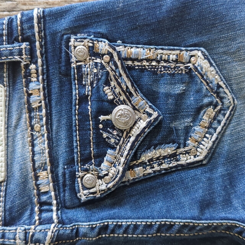 GRACE in LA girls bootcut jeans blingy embroidered faux flap back pockets sz 8 - Picture 6 of 14